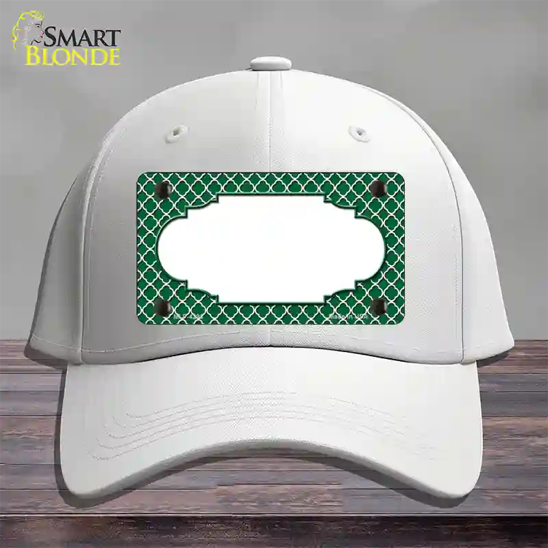 Green White Quatrefoil Center Scallop Novelty License Plate Hat Cotton / White