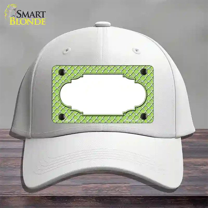 Lime Green White Quatrefoil Center Scallop Novelty License Plate Hat Cotton / White