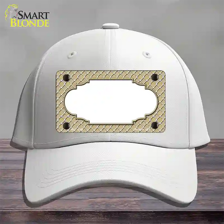 Gold White Quatrefoil Center Scallop Novelty License Plate Hat Cotton / White