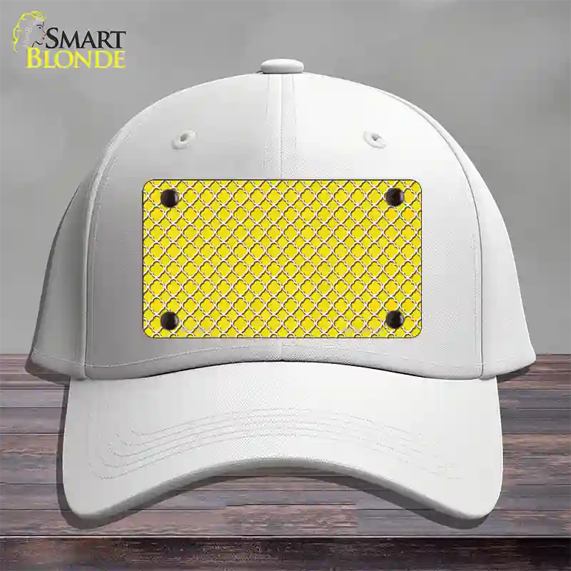 Yellow White Quatrefoil Novelty License Plate Hat Cotton / White