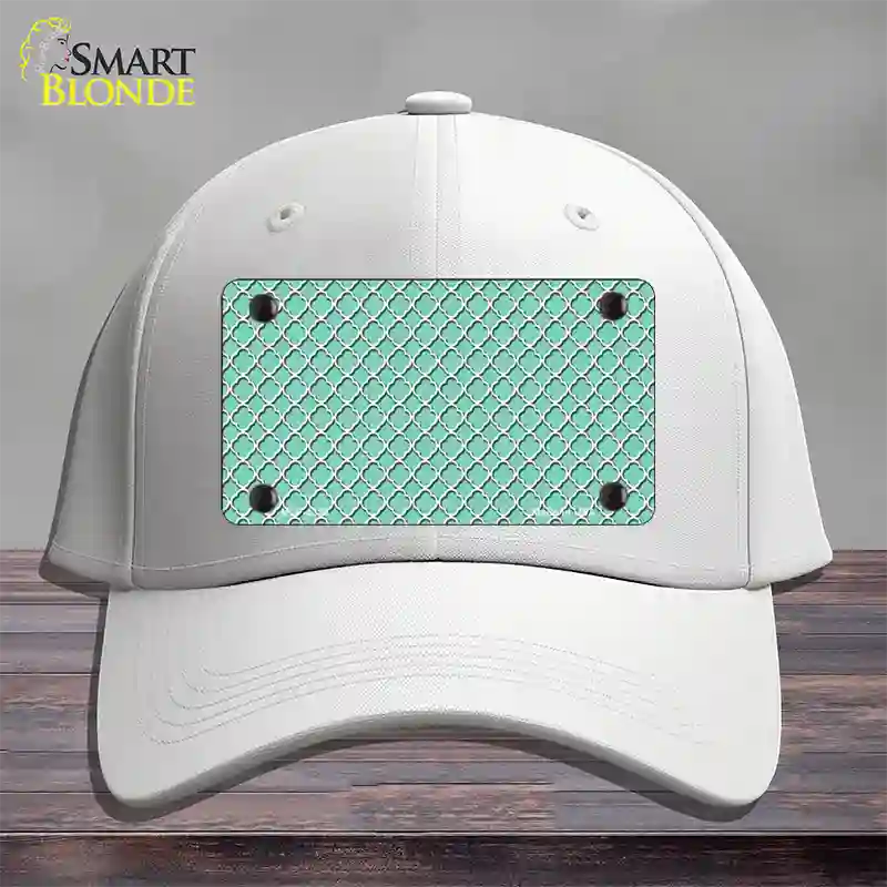 Mint White Quatrefoil Novelty License Plate Hat Cotton / White