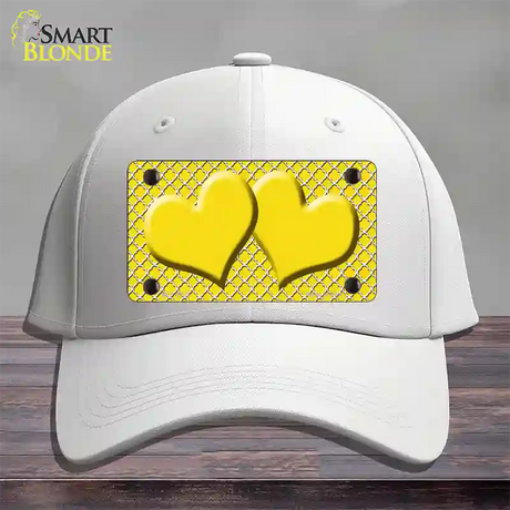 Yellow White Quatrefoil Yellow Center Hearts Novelty License Plate Hat Cotton / White