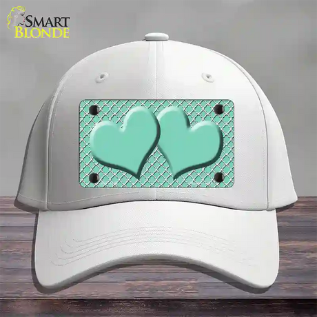 Mint White Quatrefoil And Mint Center Hearts Novelty License Plate Hat Cotton / White