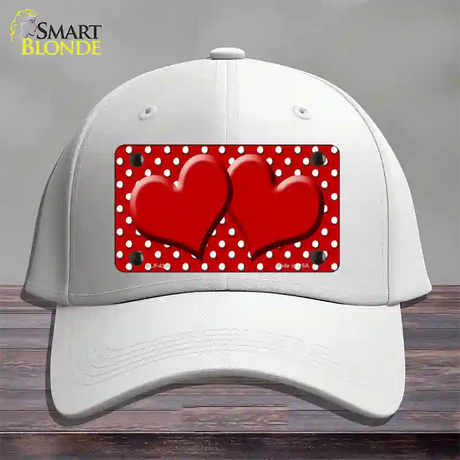 Red White Polka Dot Center Hearts Novelty License Plate Hat Cotton / White