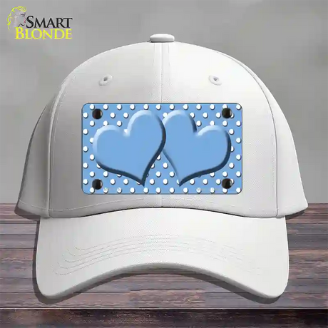 Light Blue White Polka Dot Center Hearts Novelty License Plate Hat Cotton / White