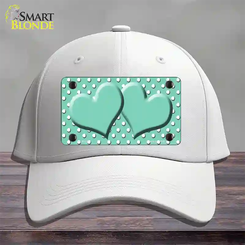Mint White Polka Dot Center Hearts Novelty License Plate Hat Cotton / White