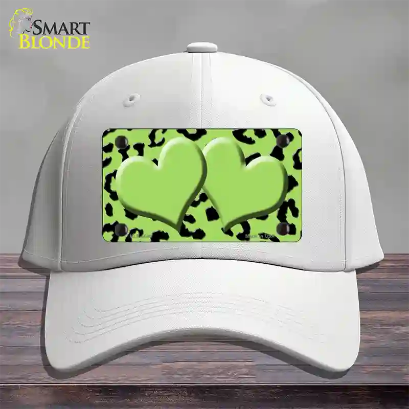 Lime Green Black Cheetah Lime Green Center Hearts Novelty License Plate Hat Cotton / White