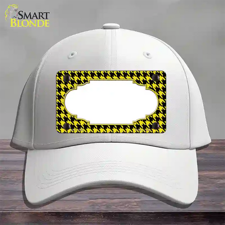 Yellow Black Houndstooth Scallop Center Novelty License Plate Hat Cotton / White