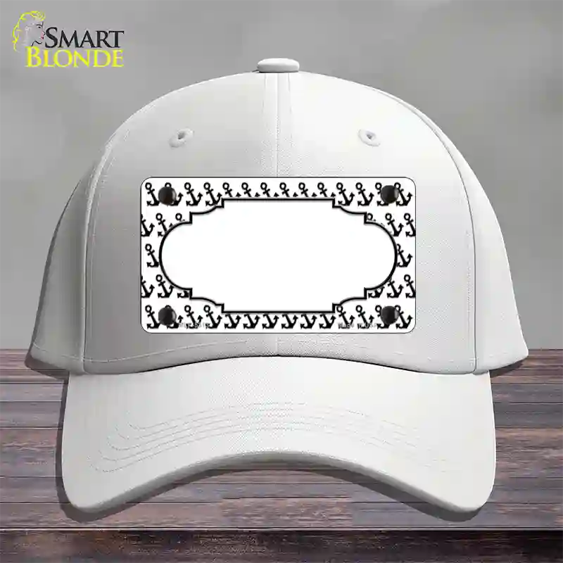 White Black Anchor Scallop Center Novelty License Plate Hat Cotton / White