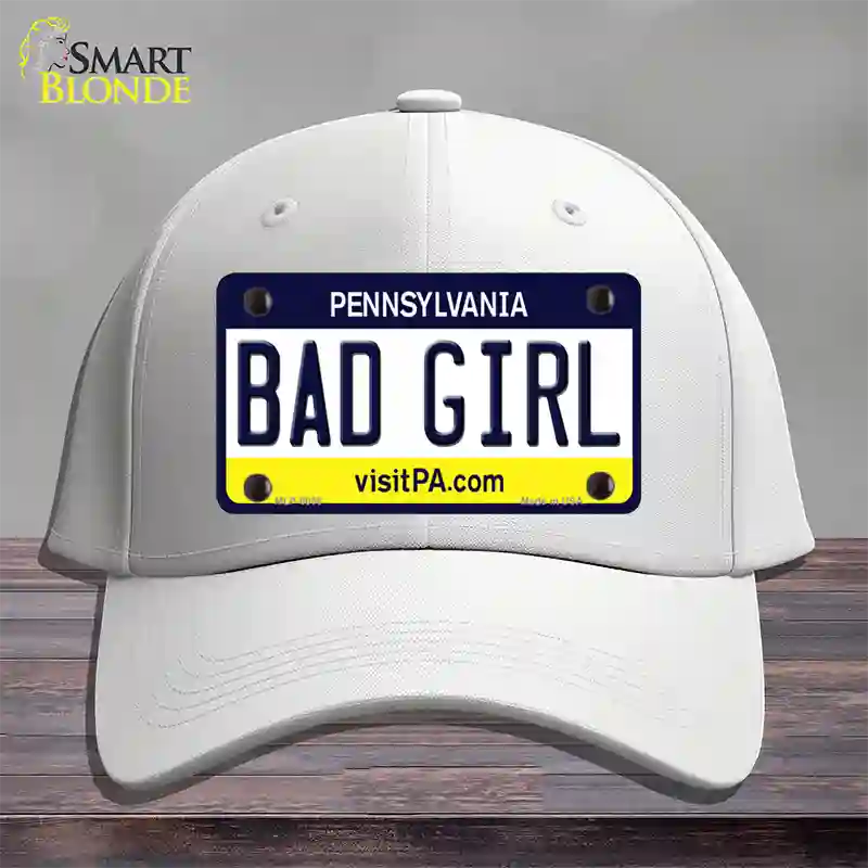 Bad Girl Pennsylvania State Novelty License Plate Hat Cotton / White