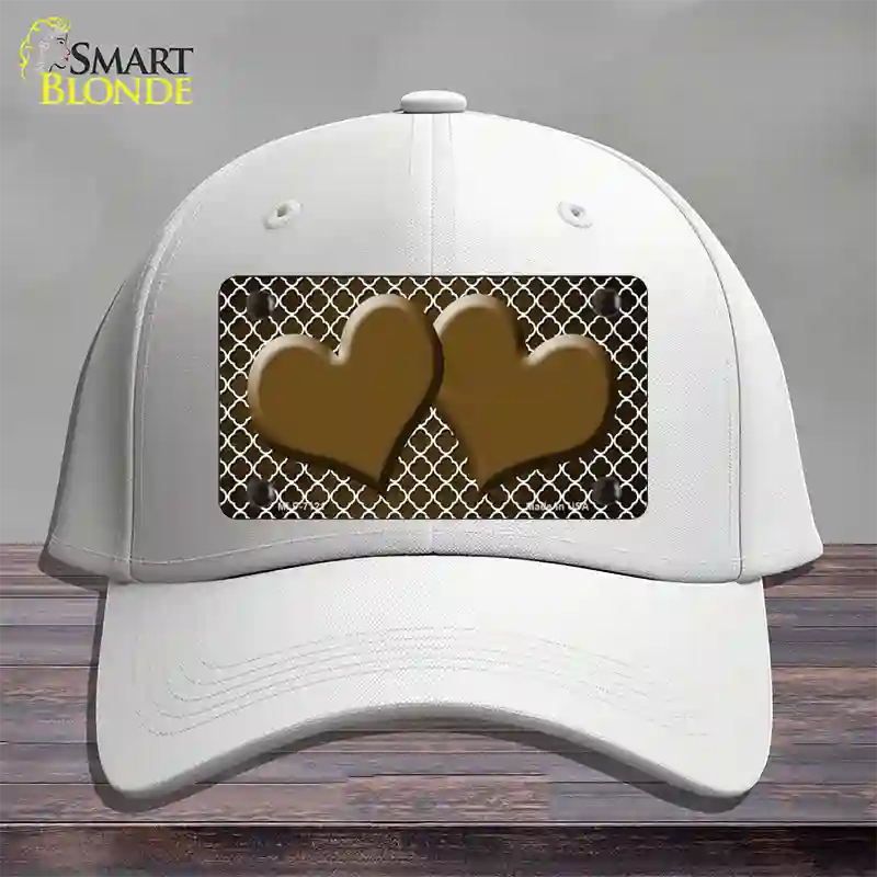 Brown White Quatrefoil Hearts Oil Rubbed Novelty License Plate Hat Cotton / White