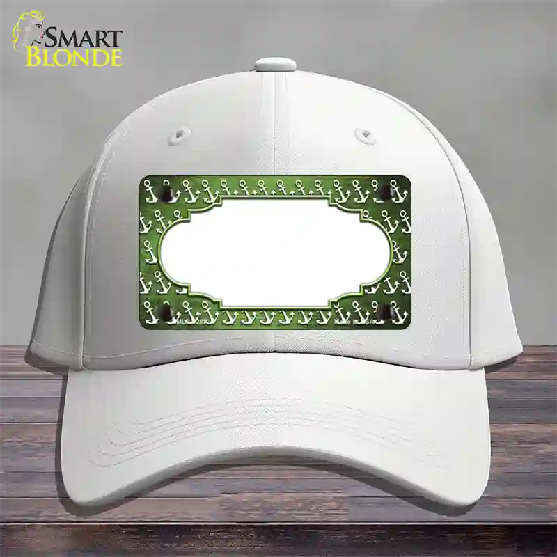 Lime Green White Anchor Scallop Oil Rubbed Novelty License Plate Hat Cotton / White