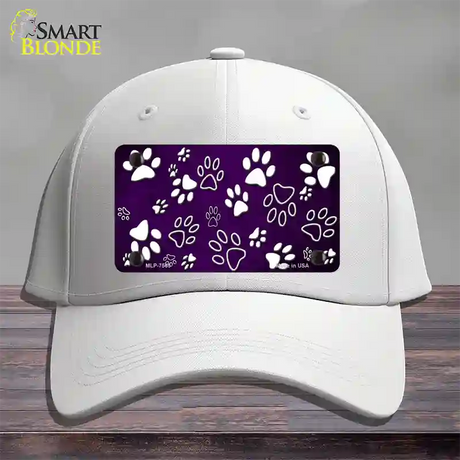Purple White Paw Oil Rubbed Novelty License Plate Hat Cotton / White