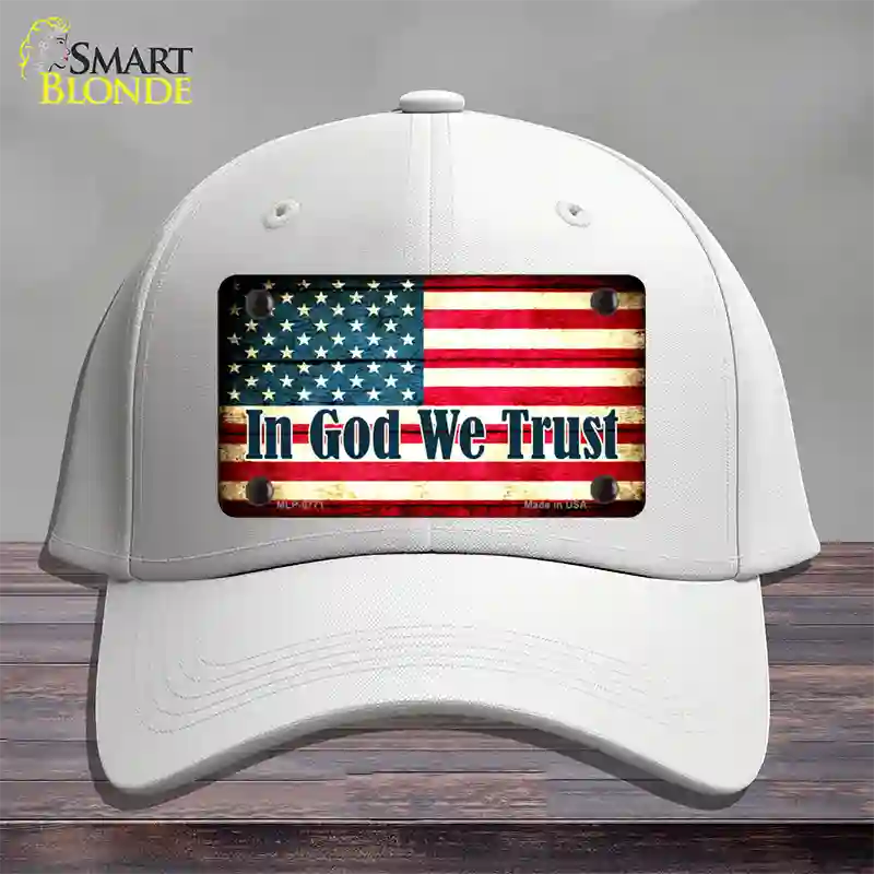 In God We Trust American Flag Novelty License Plate Hat Cotton / White