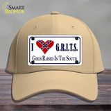 G.R.I.T.S. Confederate Flag Novelty License Plate Hat Cotton / Khaki