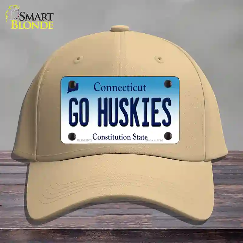 Go Huskies Connecticut Novelty License Plate Hat Cotton / Khaki