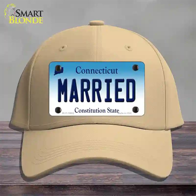 Married Connecticut Novelty License Plate Hat Cotton / Khaki