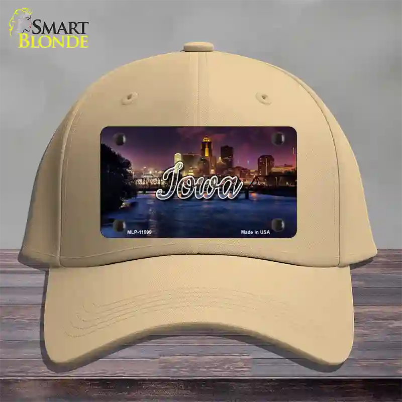 Iowa Bridge City Lights State Novelty License Plate Hat Cotton / Khaki