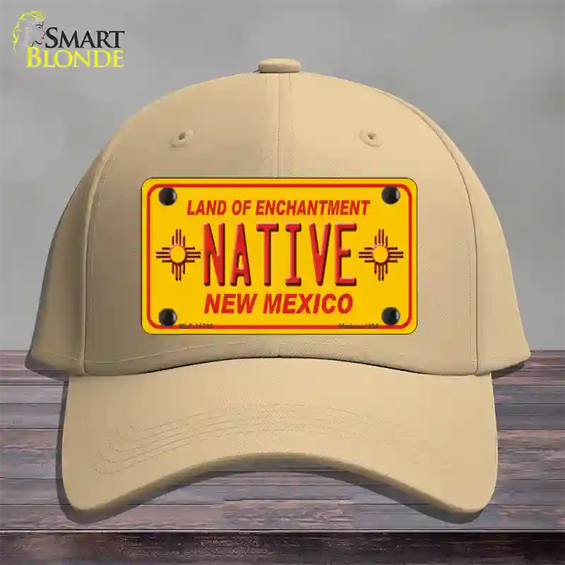 Native New Mexico Yellow State Novelty License Plate Hat Cotton / Khaki