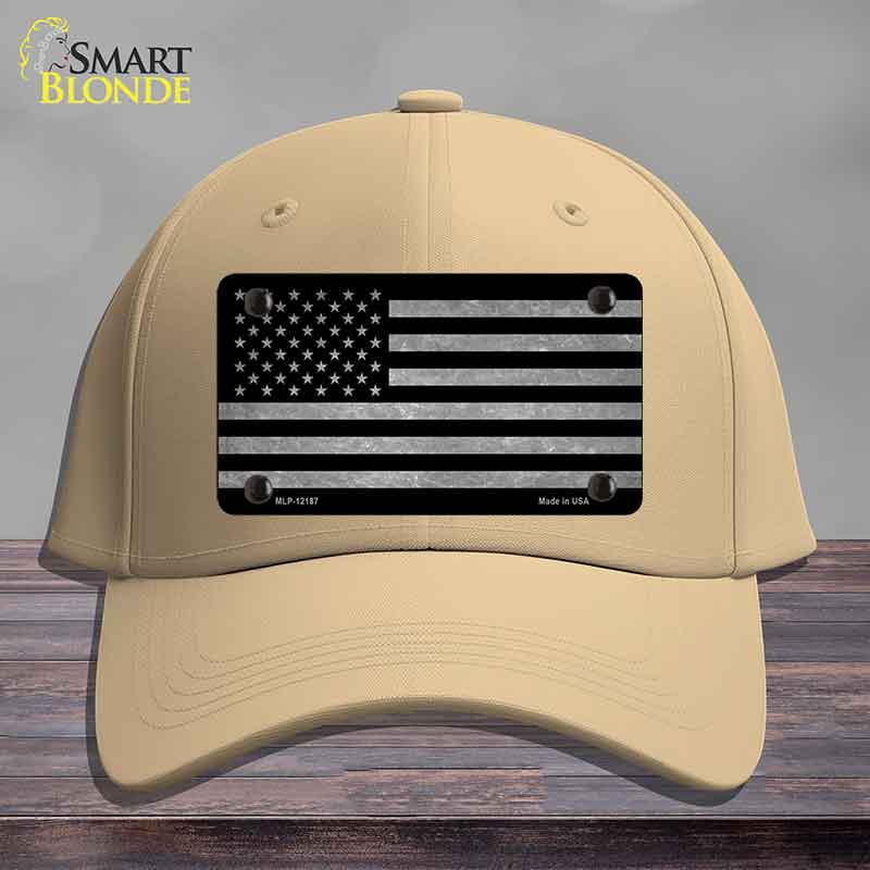 American Flag Black and Gray Novelty License Plate Hat Cotton Khaki
