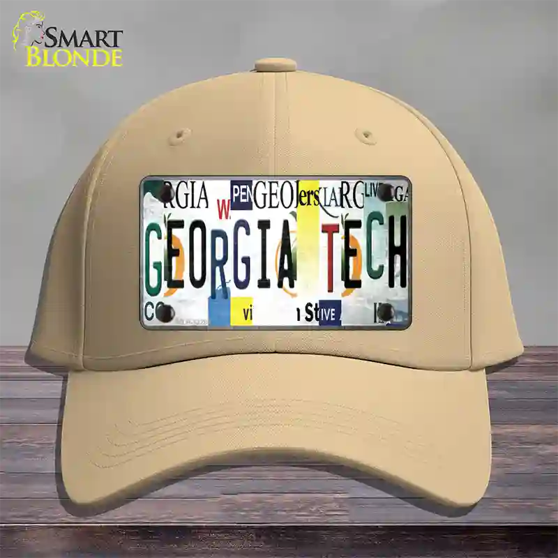 Georgia Tech Strip Art Novelty License Plate Hat Tag Cotton Khaki