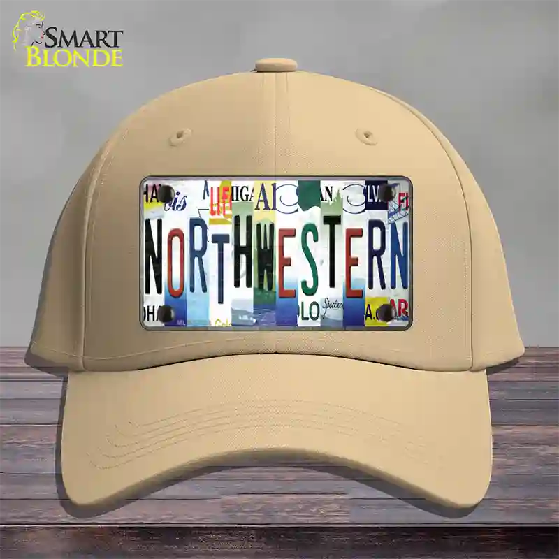 Northwestern Strip Art Novelty License Plate Hat Tag Cotton Khaki