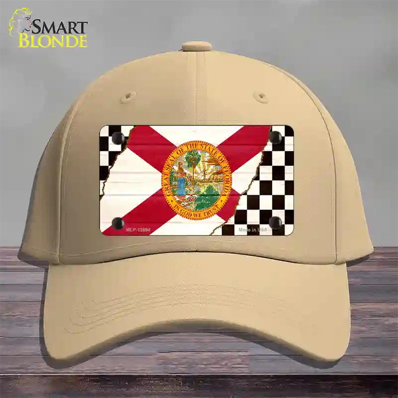 Florida Racing Flag Novelty License Plate Hat Tag Cotton Khaki