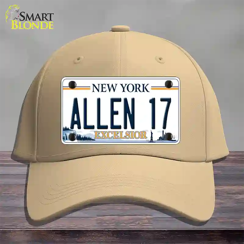 Allen 17 NY Excelsior Novelty License Plate Hat Tag Cotton Khaki