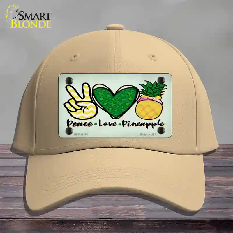 Peace Love Pineapple Novelty License Plate Hat Cotton / Khaki