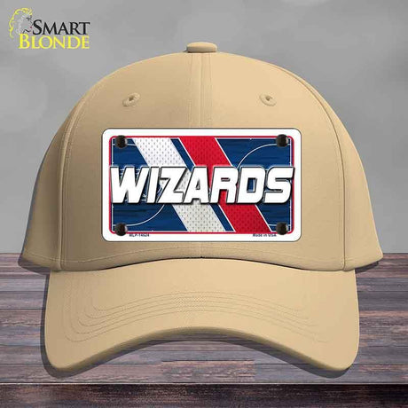 Beige cap with 'Wizards' logo on a wooden surface