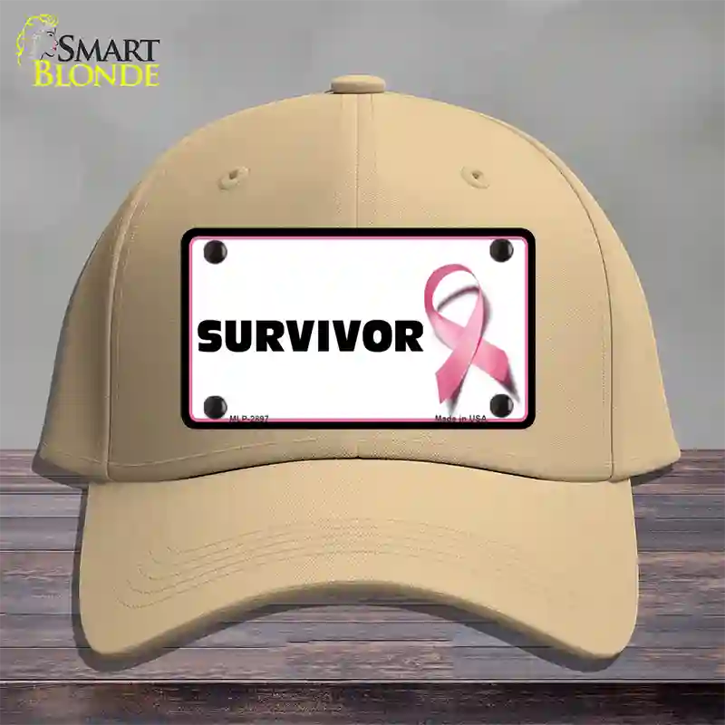 Survivor Breast Cancer Novelty License Plate Hat Cotton / Khaki