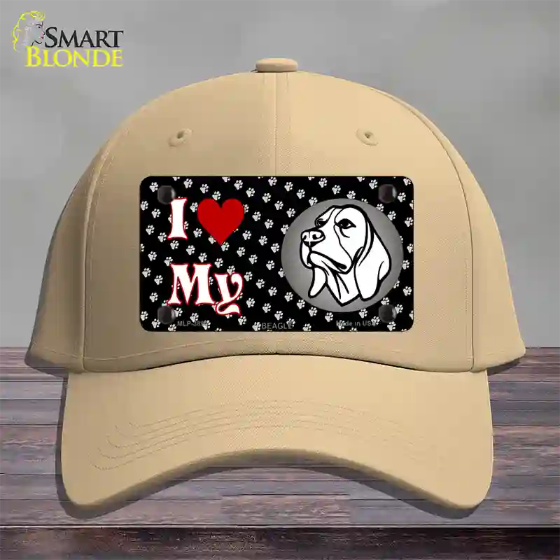 I Love My Beagle Dog Novelty License Plate Hat Cotton / Khaki