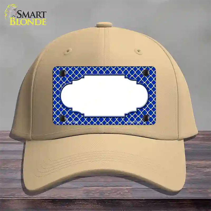 Blue White Quatrefoil Center Scallop Novelty License Plate Hat Cotton / Khaki