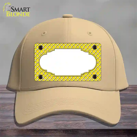 Yellow White Quatrefoil Center Scallop Novelty License Plate Hat Cotton / Khaki