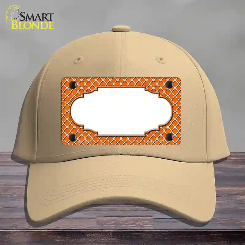 Orange White Quatrefoil Center Scallop Novelty License Plate Hat Cotton / Khaki