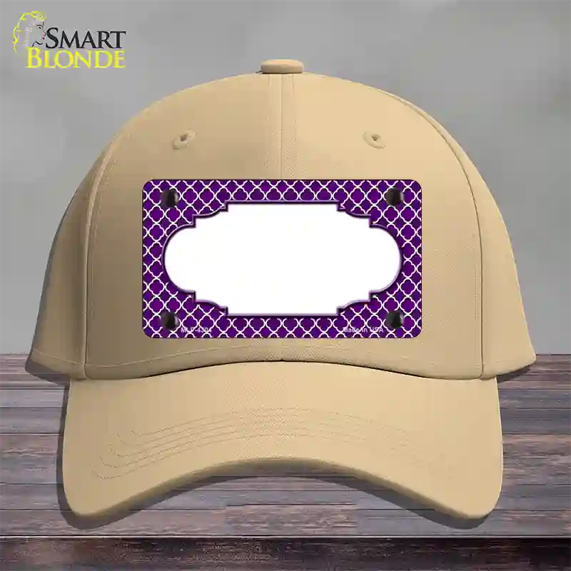 Purple White Quatrefoil Center Scallop Novelty License Plate Hat Cotton / Khaki
