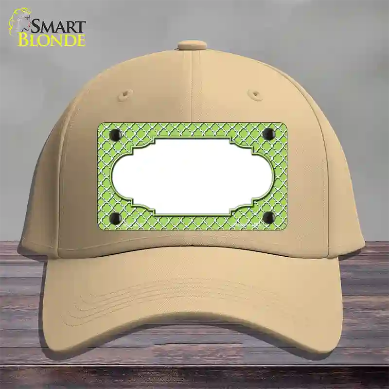 Lime Green White Quatrefoil Center Scallop Novelty License Plate Hat Cotton / Khaki