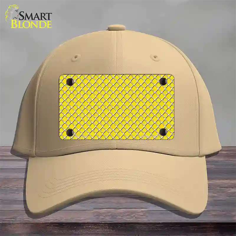 Yellow White Quatrefoil Novelty License Plate Hat Cotton / Khaki