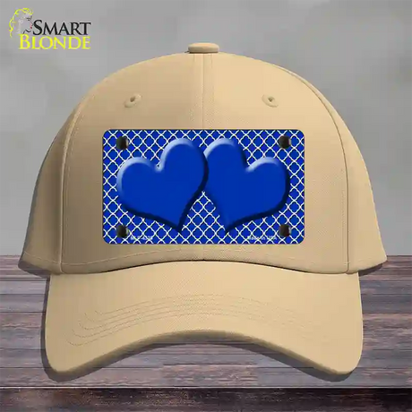 Blue White Quatrefoil Blue Center Hearts Novelty License Plate Hat Cotton / Khaki