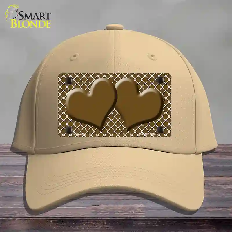 Brown White Quatrefoil Brown Center Hearts Novelty License Plate Hat Cotton / Khaki