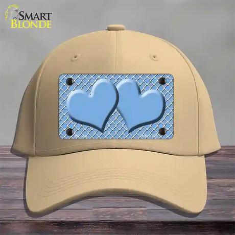 Light Blue White Quatrefoil Light Blue Center Hearts Novelty License Plate Hat Cotton / Khaki