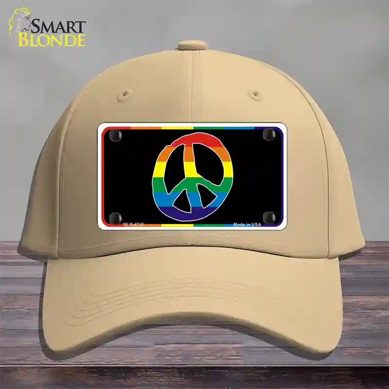 Peace Sign Novelty License Plate Hat Cotton Khaki