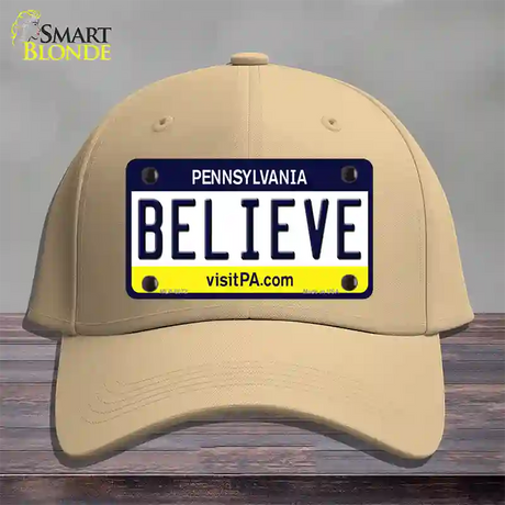 Believe Pennsylvania State Novelty License Plate Hat Cotton / Khaki