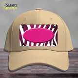 Pink White Zebra Oval Oil Rubbed Novelty License Plate Hat Cotton / Khaki