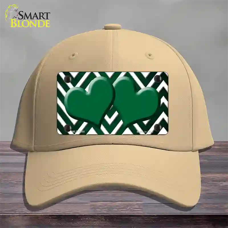 Green White Hearts Chevron Oil Rubbed Novelty License Plate Hat Cotton / Khaki