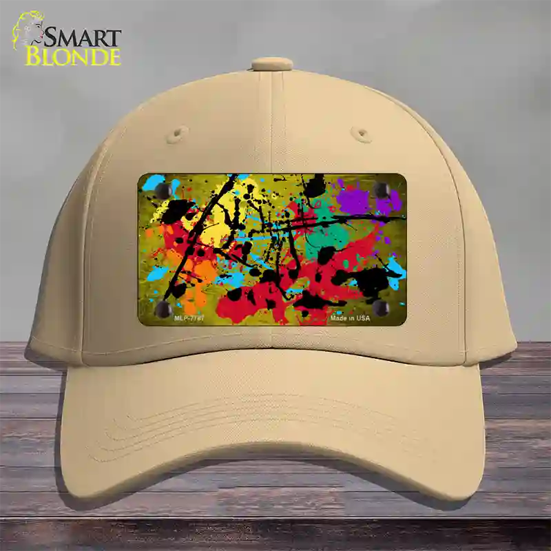 Yellow Splatter Oil Rubbed Novelty License Plate Hat Cotton / Khaki