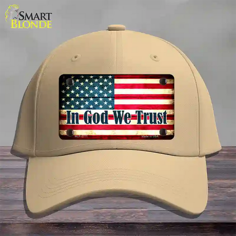 In God We Trust American Flag Novelty License Plate Hat Cotton / Khaki