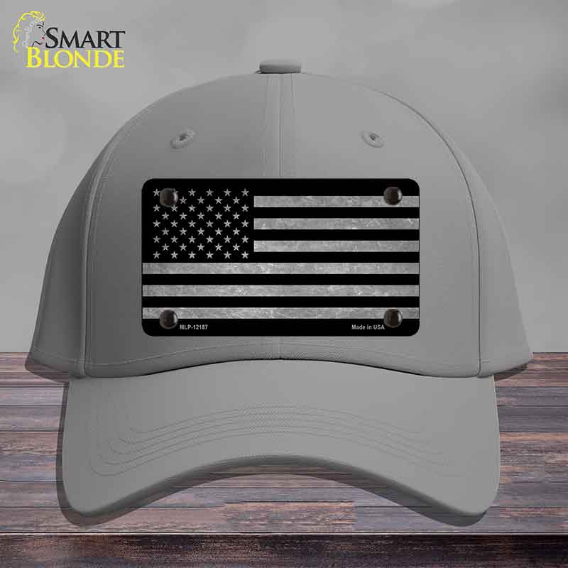 American Flag Black and Gray Novelty License Plate Hat Cotton Gray