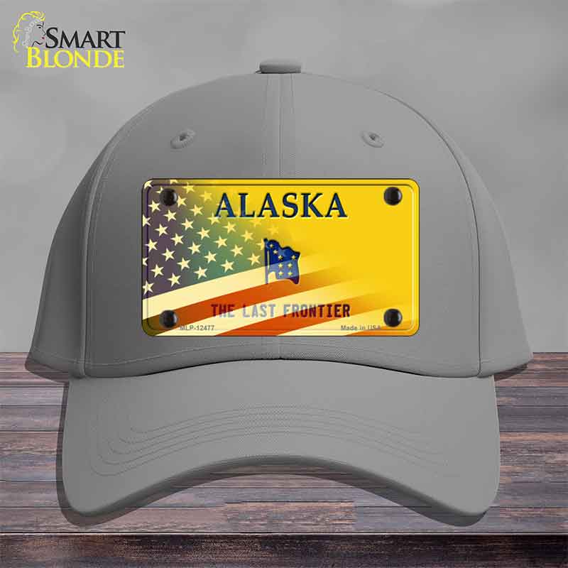 Alaska with American Flag Novelty License Plate Hat HAT-MLP-12477
