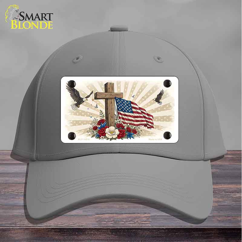 Eagle Flag and Cross Novelty License Plate Hat HAT-MLP-14510